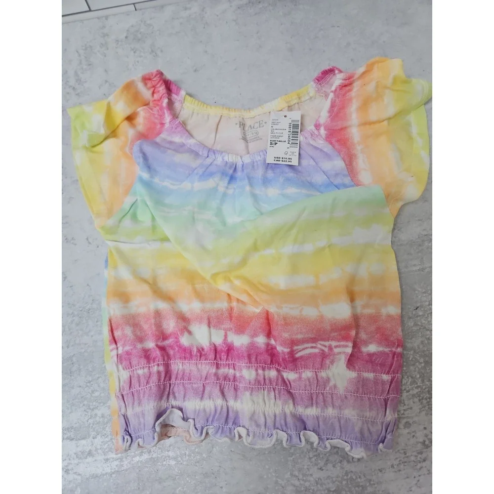 Girls Childrens Place Size Small 5-6 Tie Dye Short Sleeve Top T-Shirt New Tag